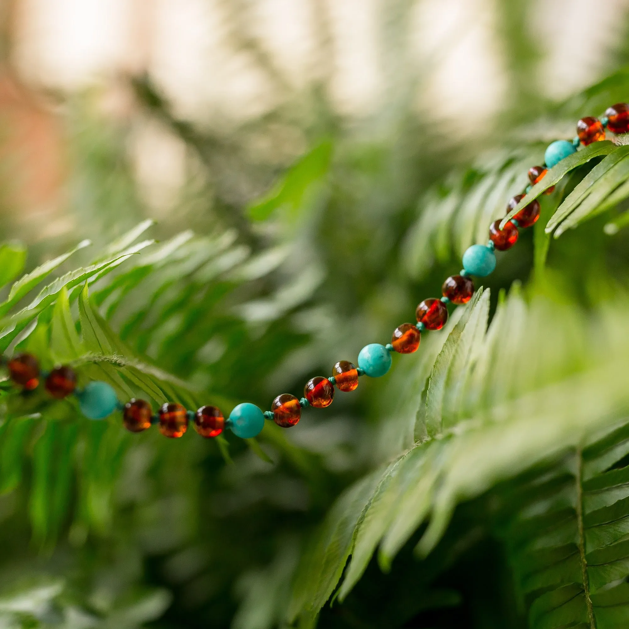 Adults | Turquoise   Cognac Amber Anklet