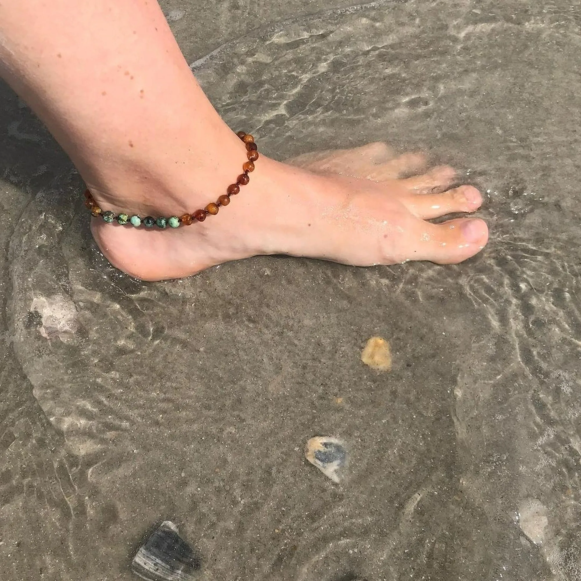 Adults | Turquoise   Cognac Amber Anklet