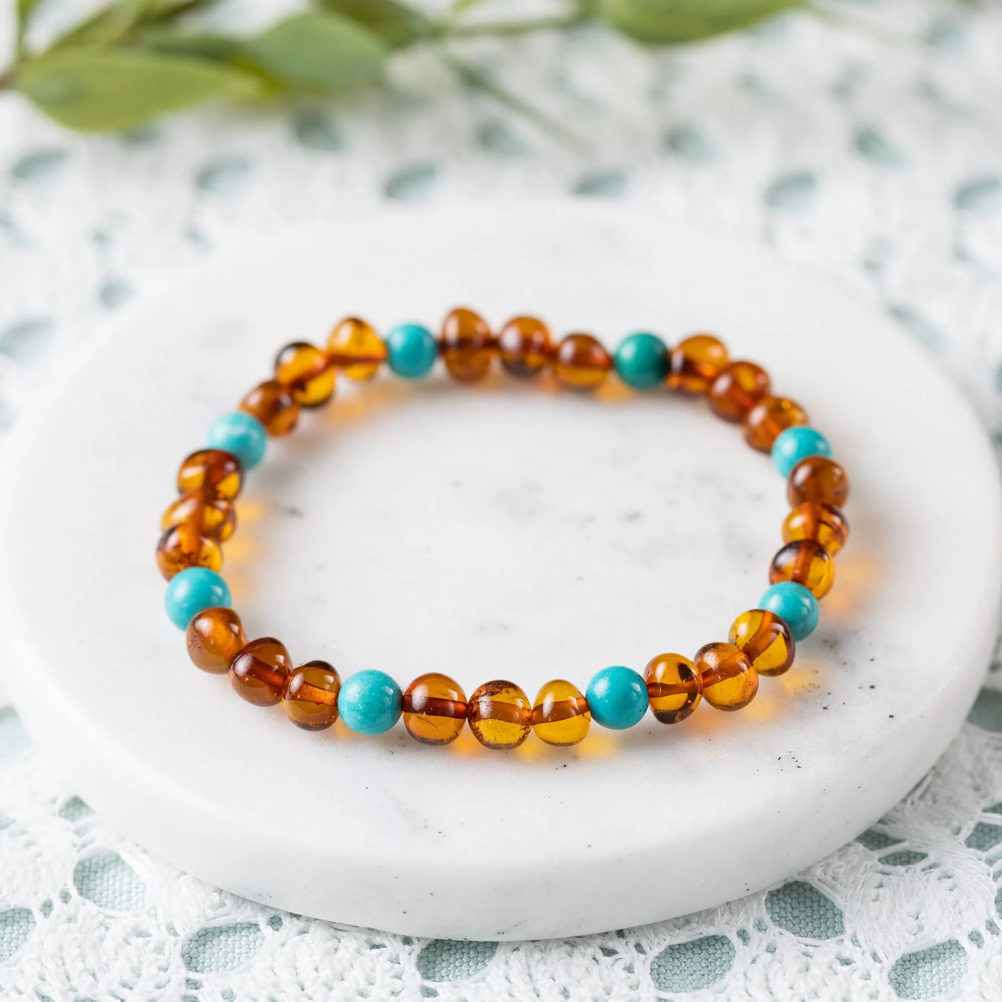 Adults | Turquoise   Cognac Amber Bracelet