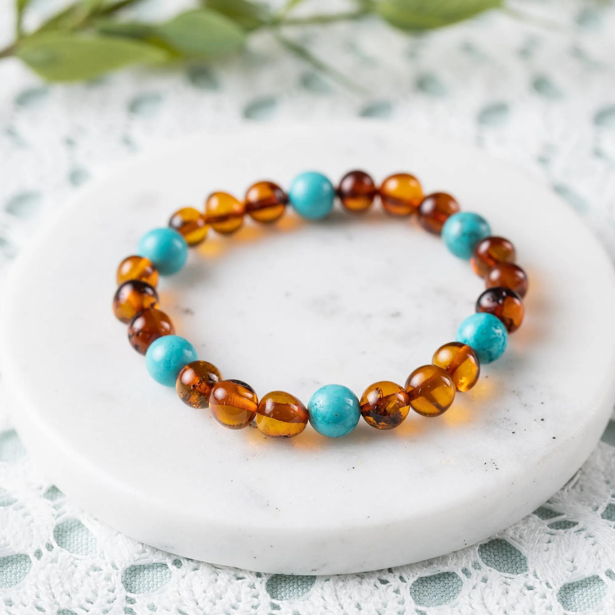 Adults | Turquoise   Cognac Amber Bracelet