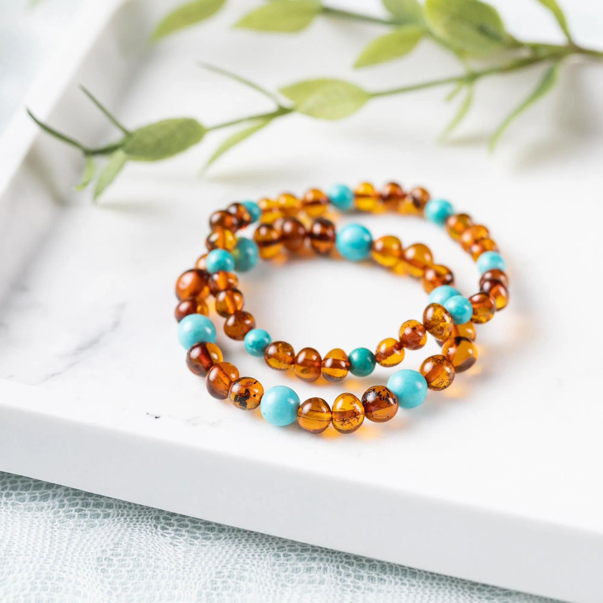Adults | Turquoise   Cognac Amber Bracelet
