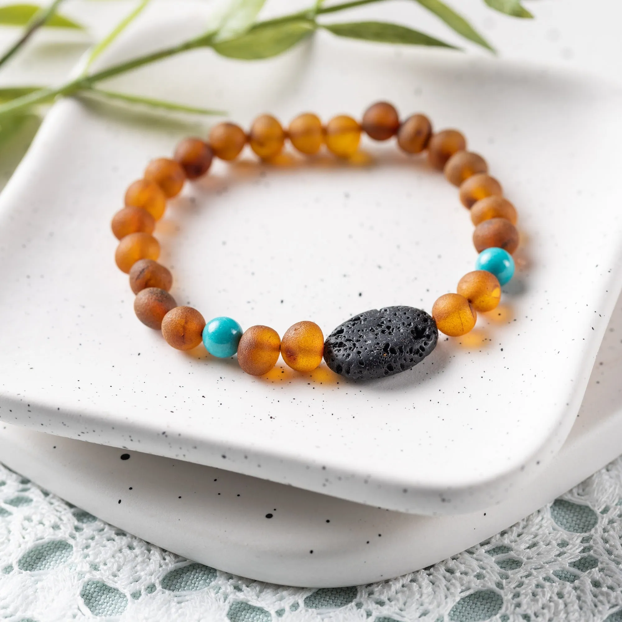 Adults | Turquoise   Raw Cognac Aromatherapy Pendant Bracelet