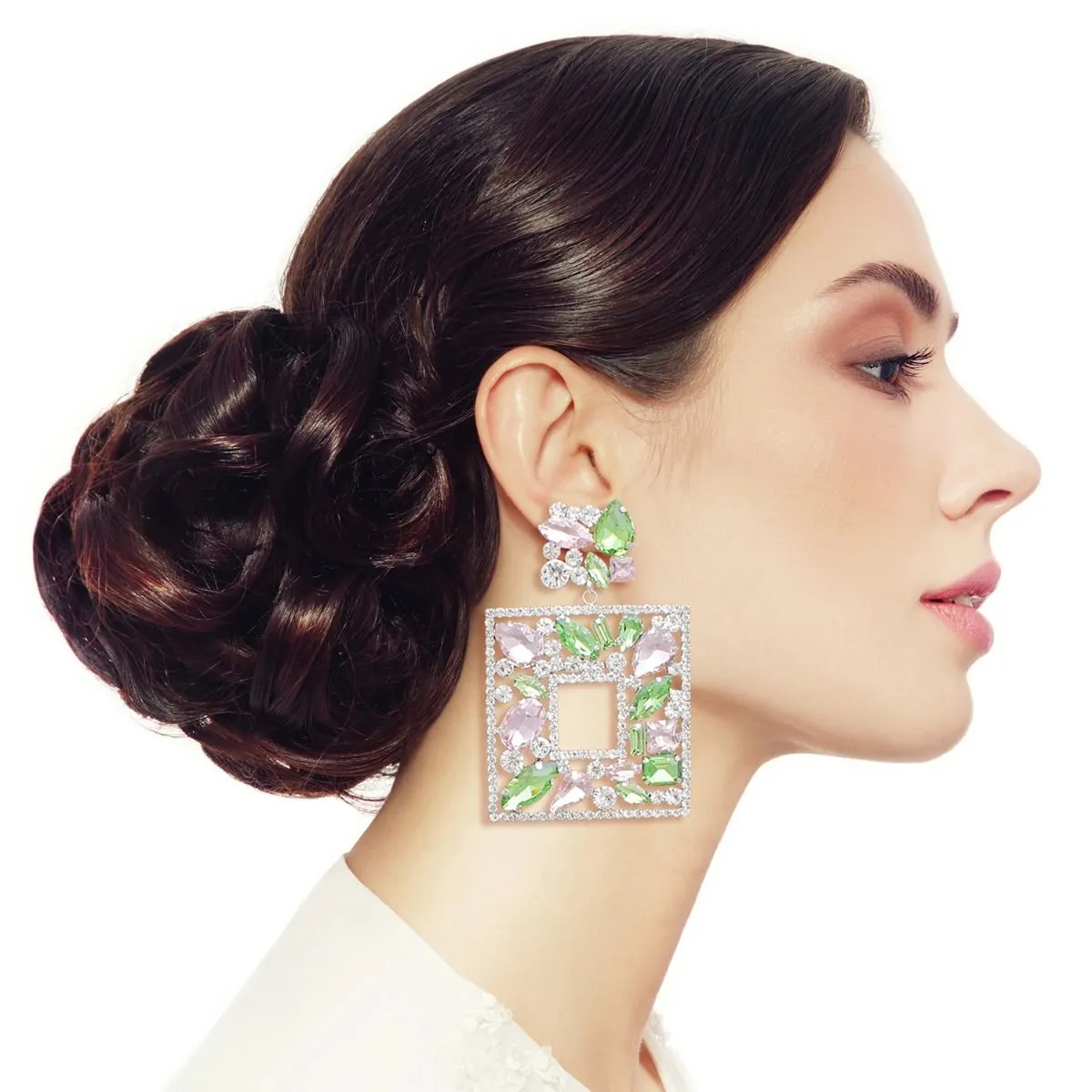 AKA Earrings Light Pink Green Alpha Kappa Alpha Inspired Crystal Square