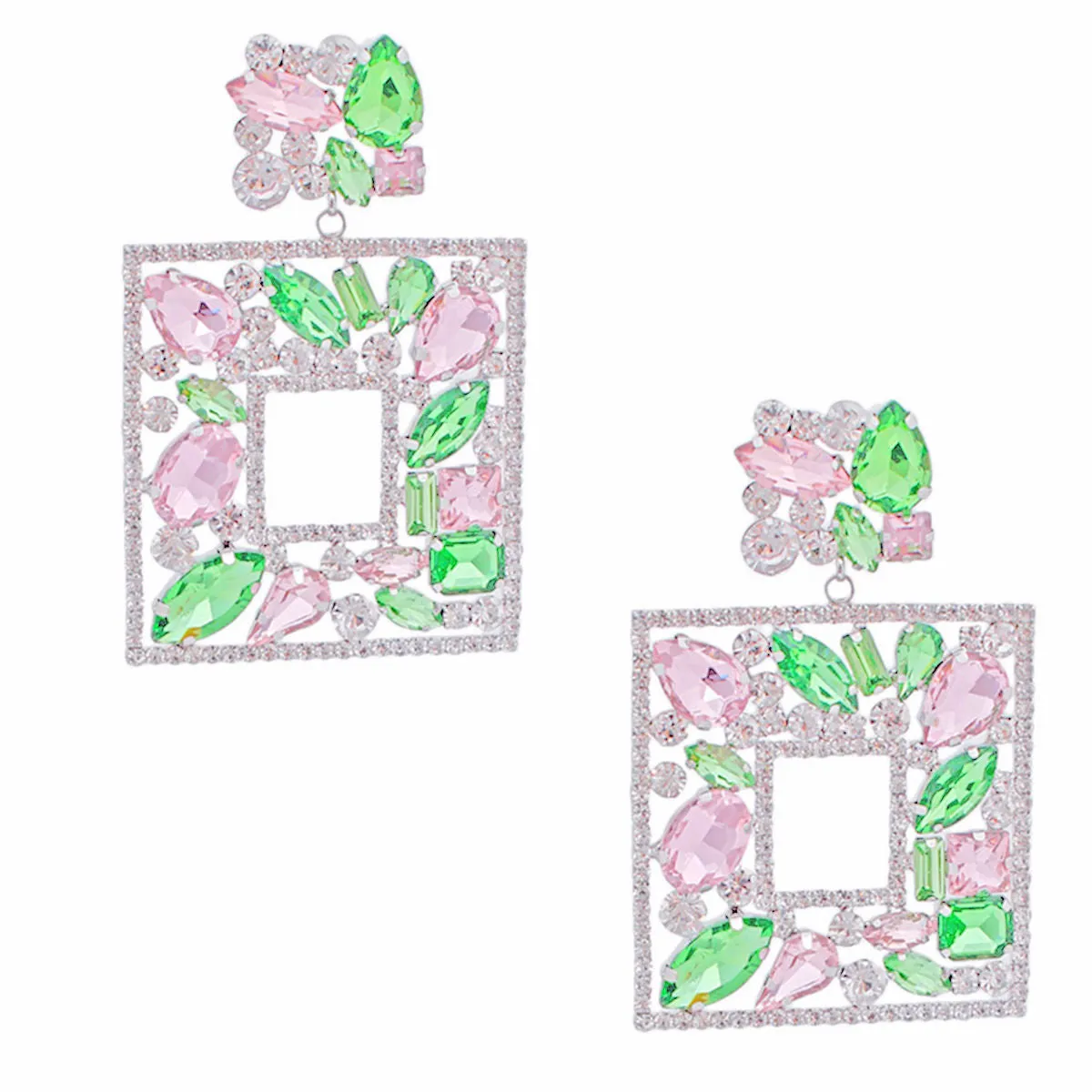 AKA Earrings Light Pink Green Alpha Kappa Alpha Inspired Crystal Square