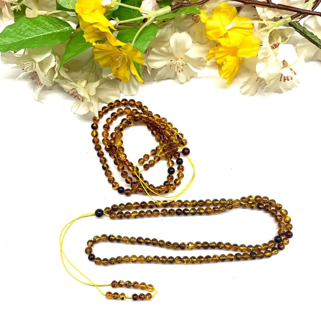 Amber 6mm Round Bead Necklace / Mala (Good Health & Cheer)