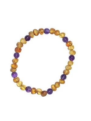 Amethyst and Cognac Bracelet for Natural Pain Relief - Certified Amber, 7 Inches Long