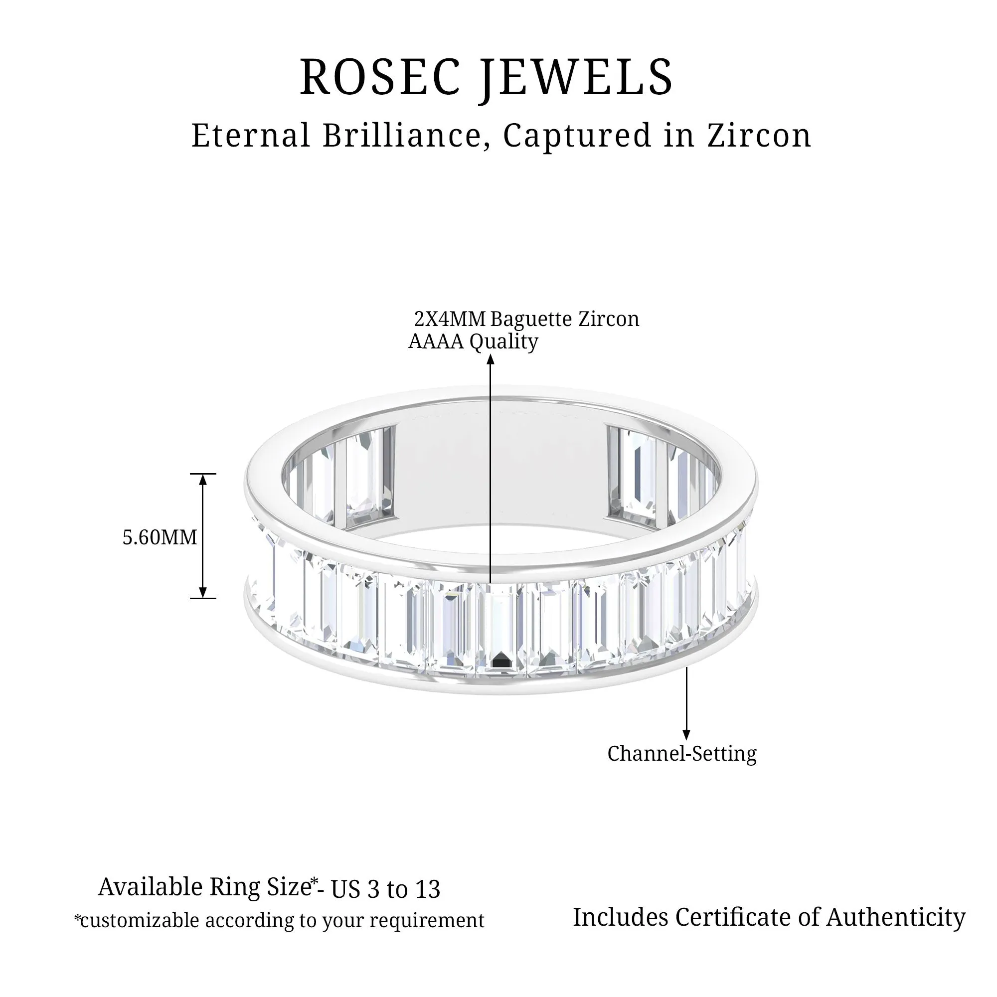 Baguette Cut Zircon Eternity Anniversary Band Ring