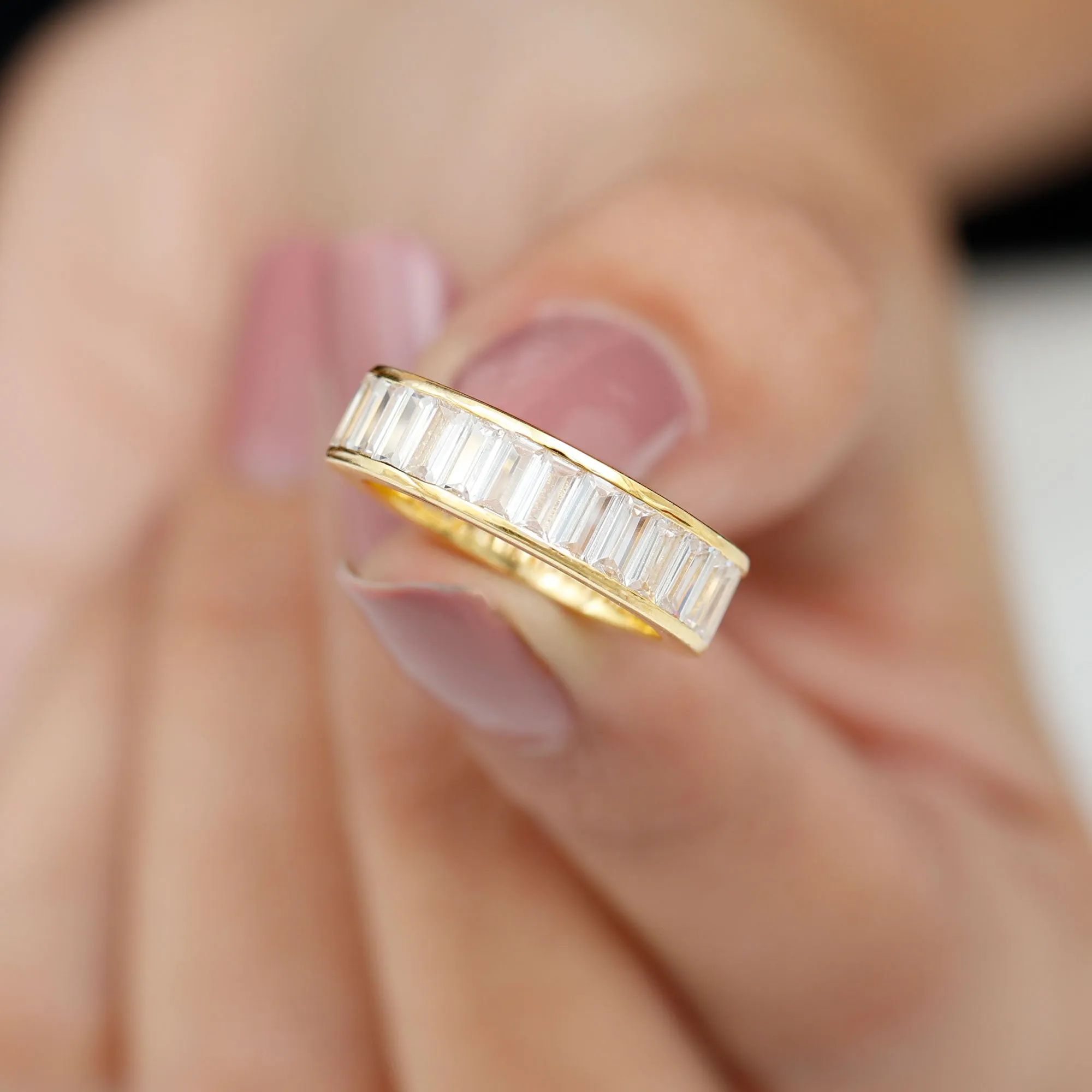 Baguette Cut Zircon Eternity Anniversary Band Ring