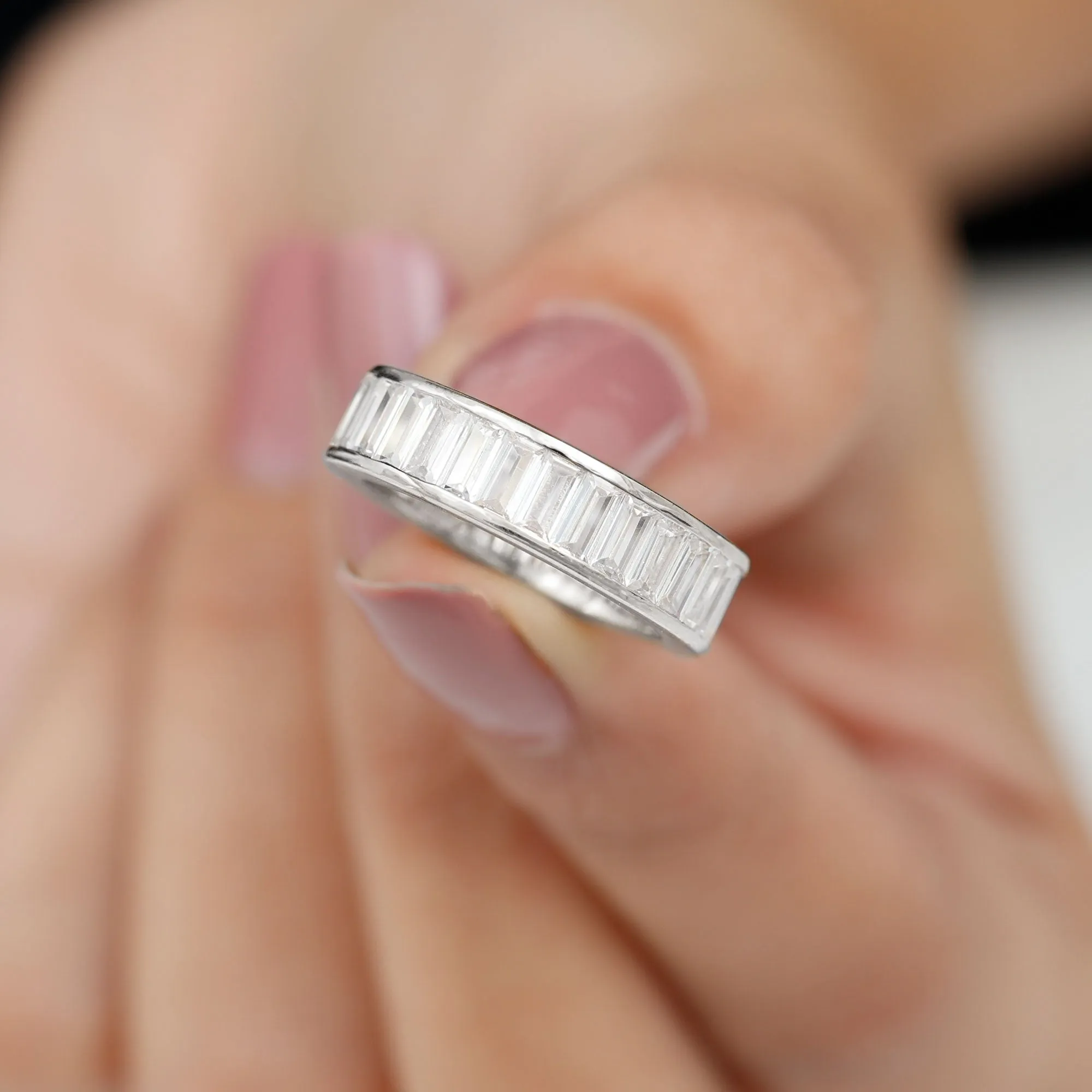 Baguette Cut Zircon Eternity Anniversary Band Ring