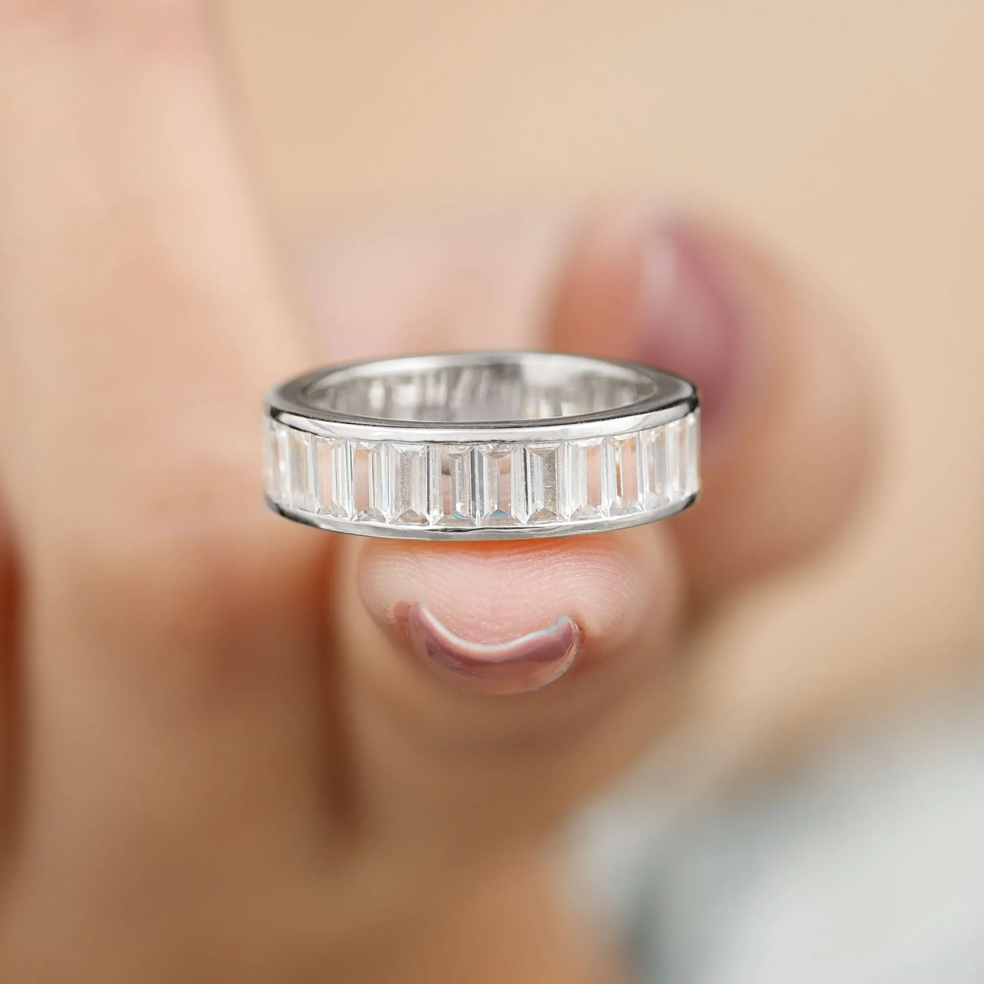 Baguette Cut Zircon Eternity Anniversary Band Ring