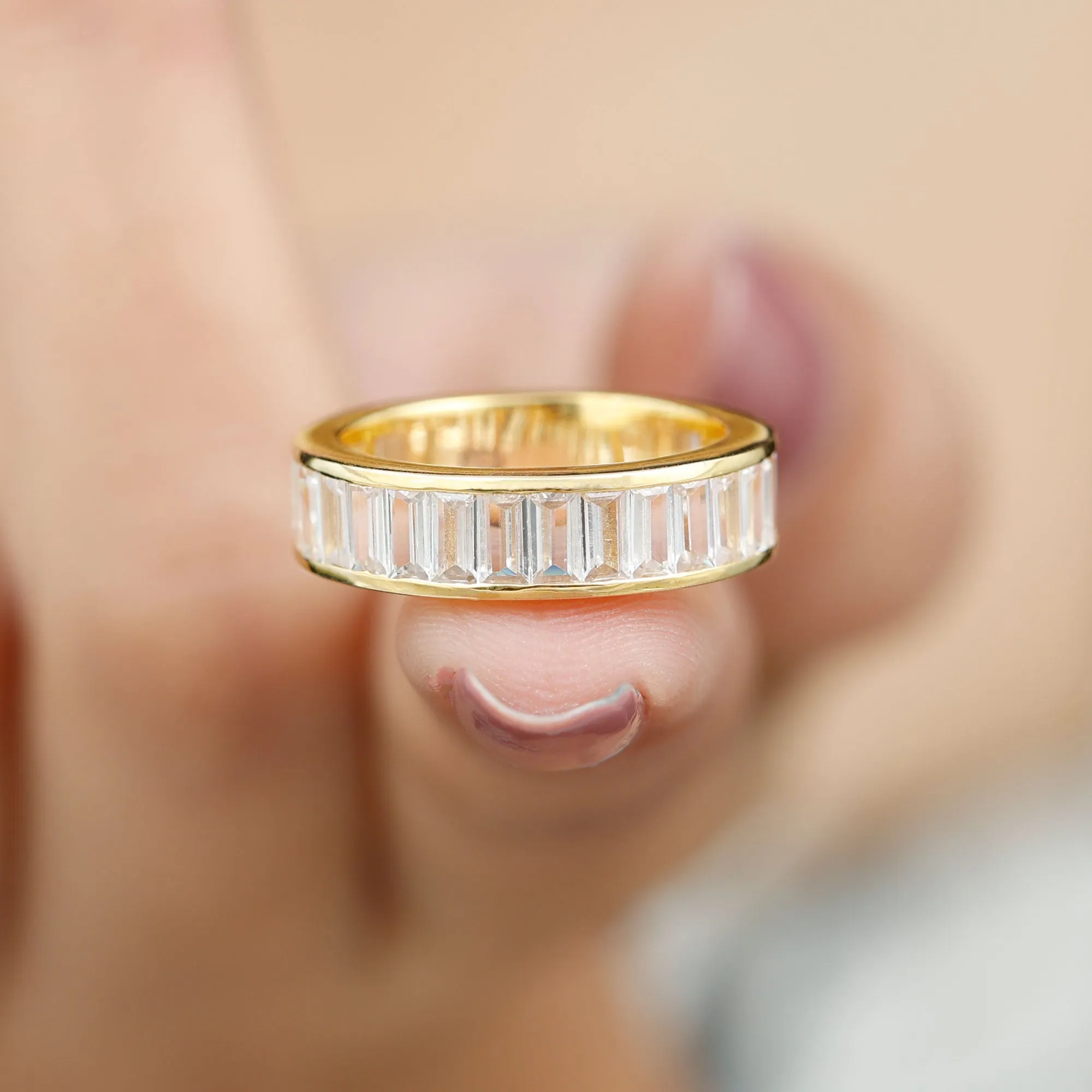 Baguette Cut Zircon Eternity Anniversary Band Ring