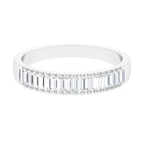 Baguette Cut Zircon Minimal Half Eternity Ring with Gold Beaded