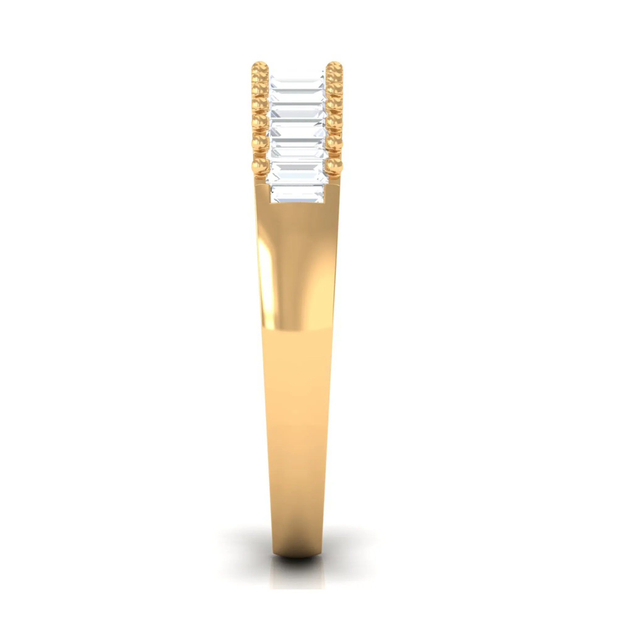 Baguette Cut Zircon Minimal Half Eternity Ring with Gold Beaded