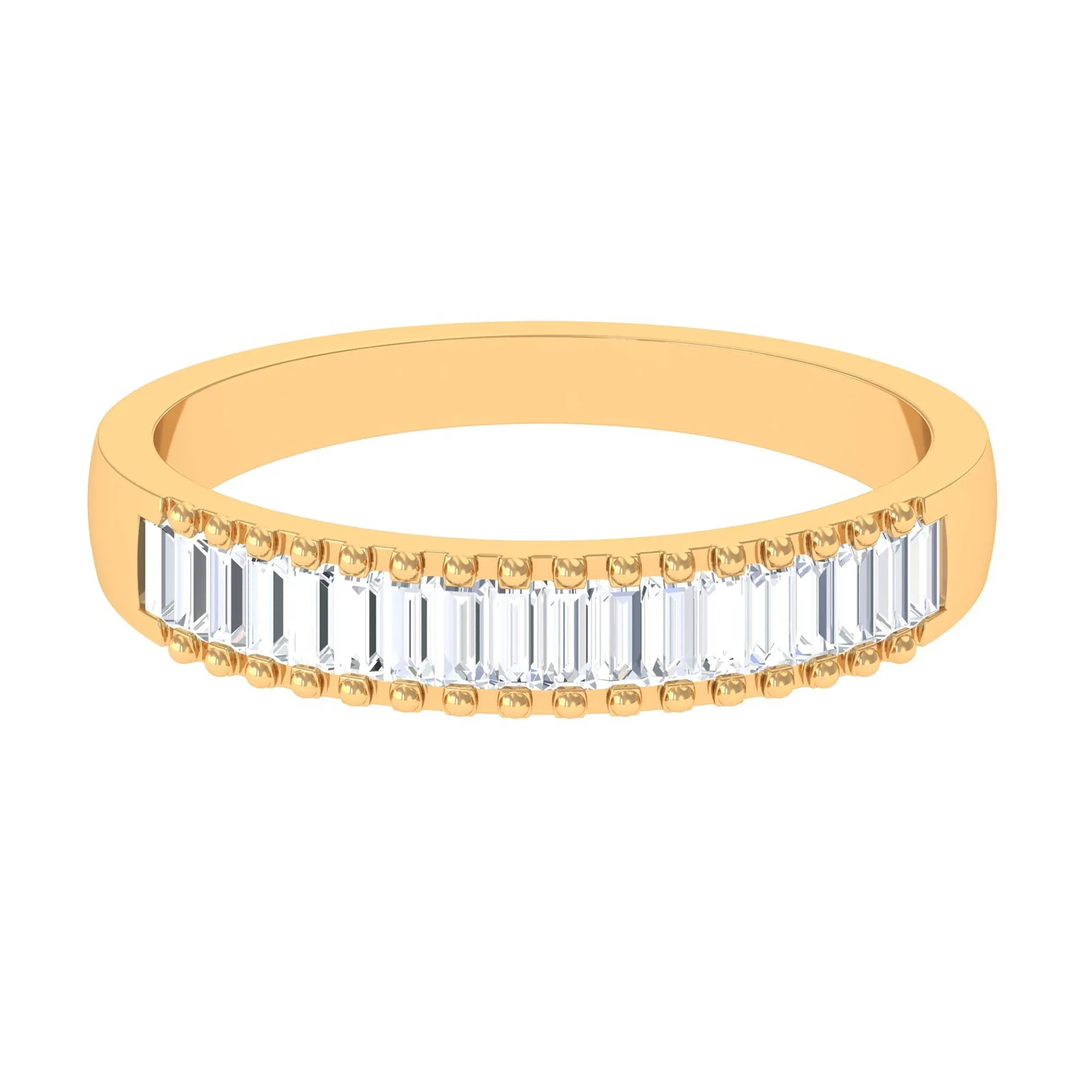 Baguette Cut Zircon Minimal Half Eternity Ring with Gold Beaded