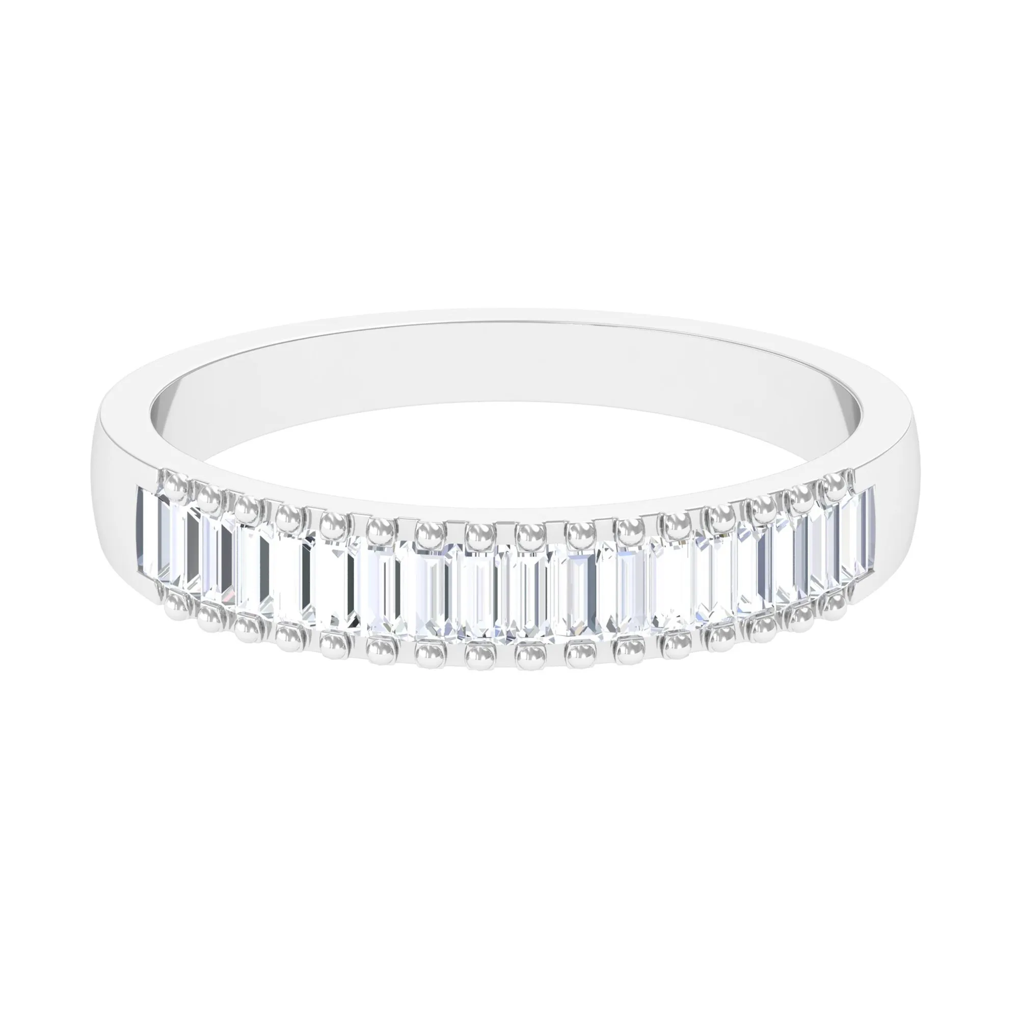 Baguette Cut Zircon Minimal Half Eternity Ring with Gold Beaded