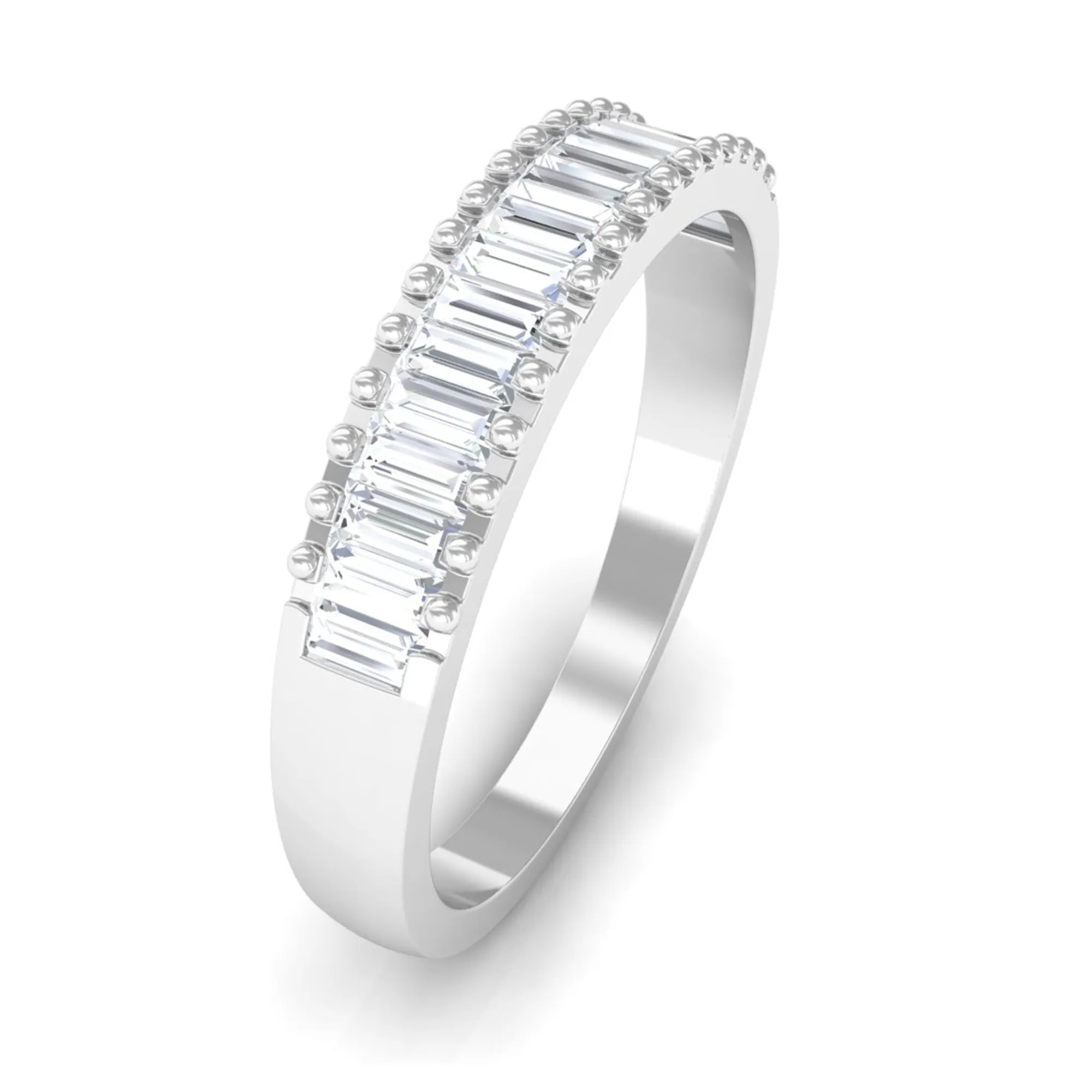 Baguette Cut Zircon Minimal Half Eternity Ring with Gold Beaded