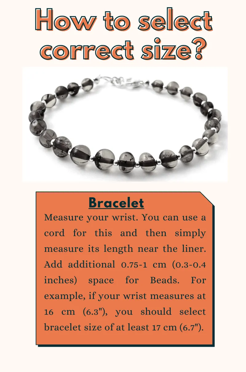 Baltic Amber Beaded Bracelet with Sterling Silver 925 for Men and Women - Cognac Brown Gemstone Jewelry