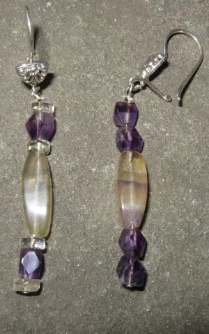 Banded Flourite, Amethyst & Citrine Earrings