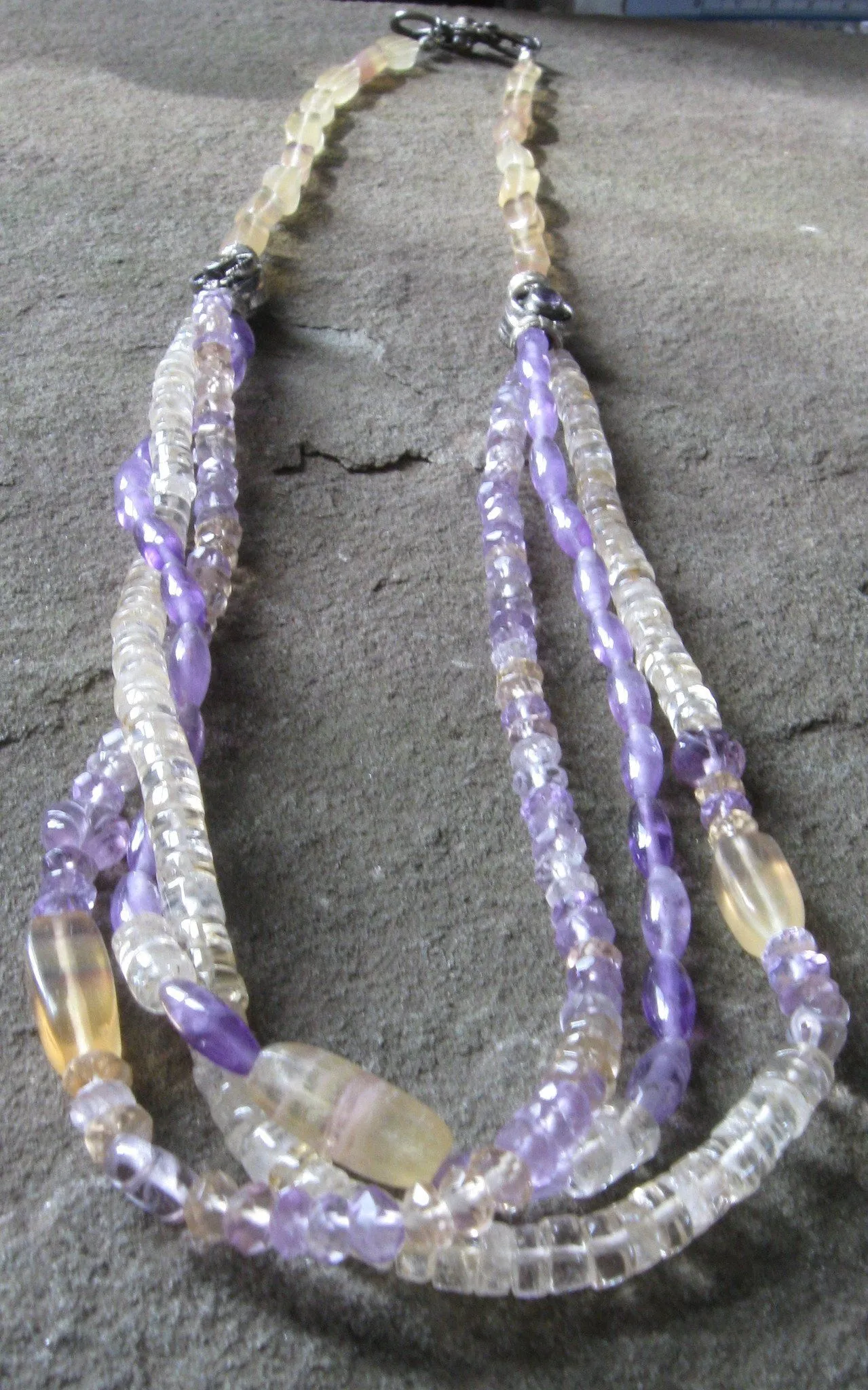 Banded Fluorite, Citrine & Amethyst Necklace