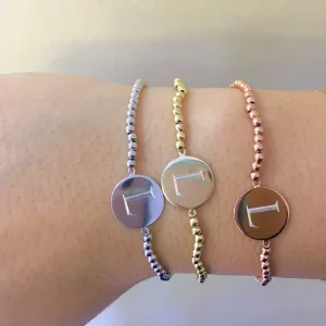 Beaded Engraved Disc Initial Bracelet