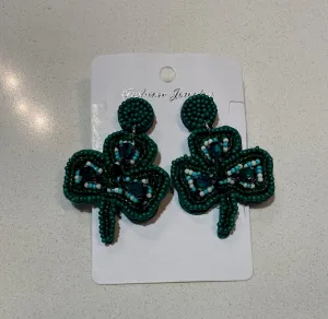 Beaded Shamrock Dangle Earrings