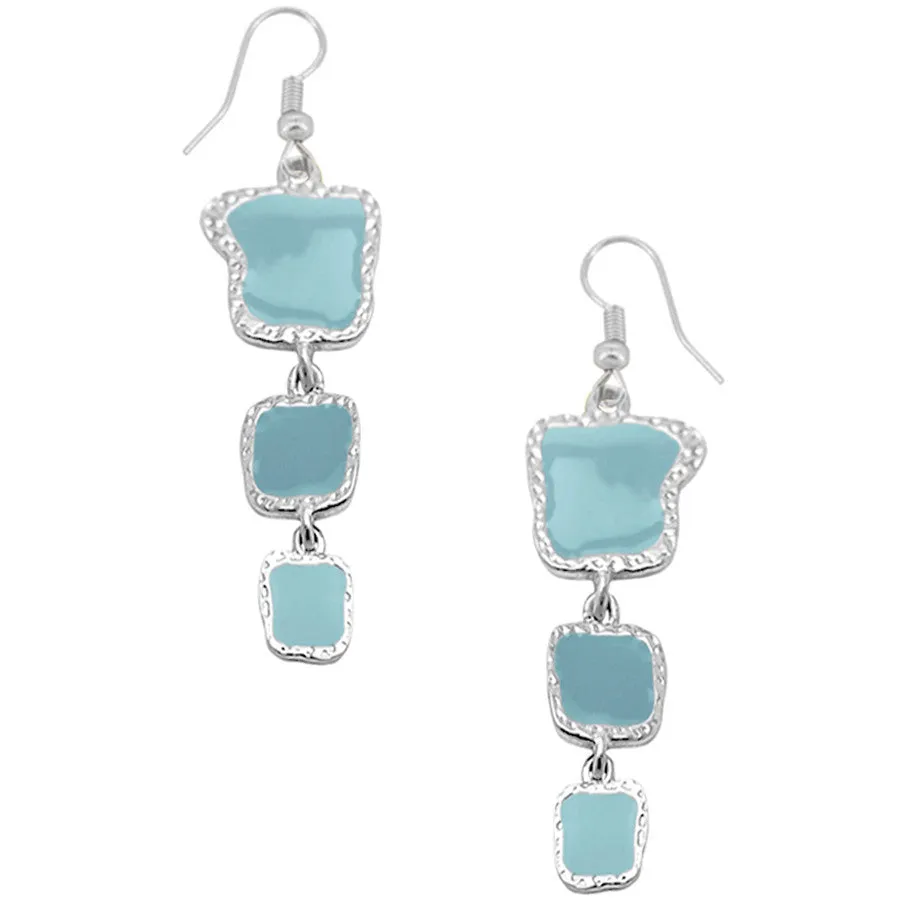 Blue Enamel Accents Dangle Earrings in Silver