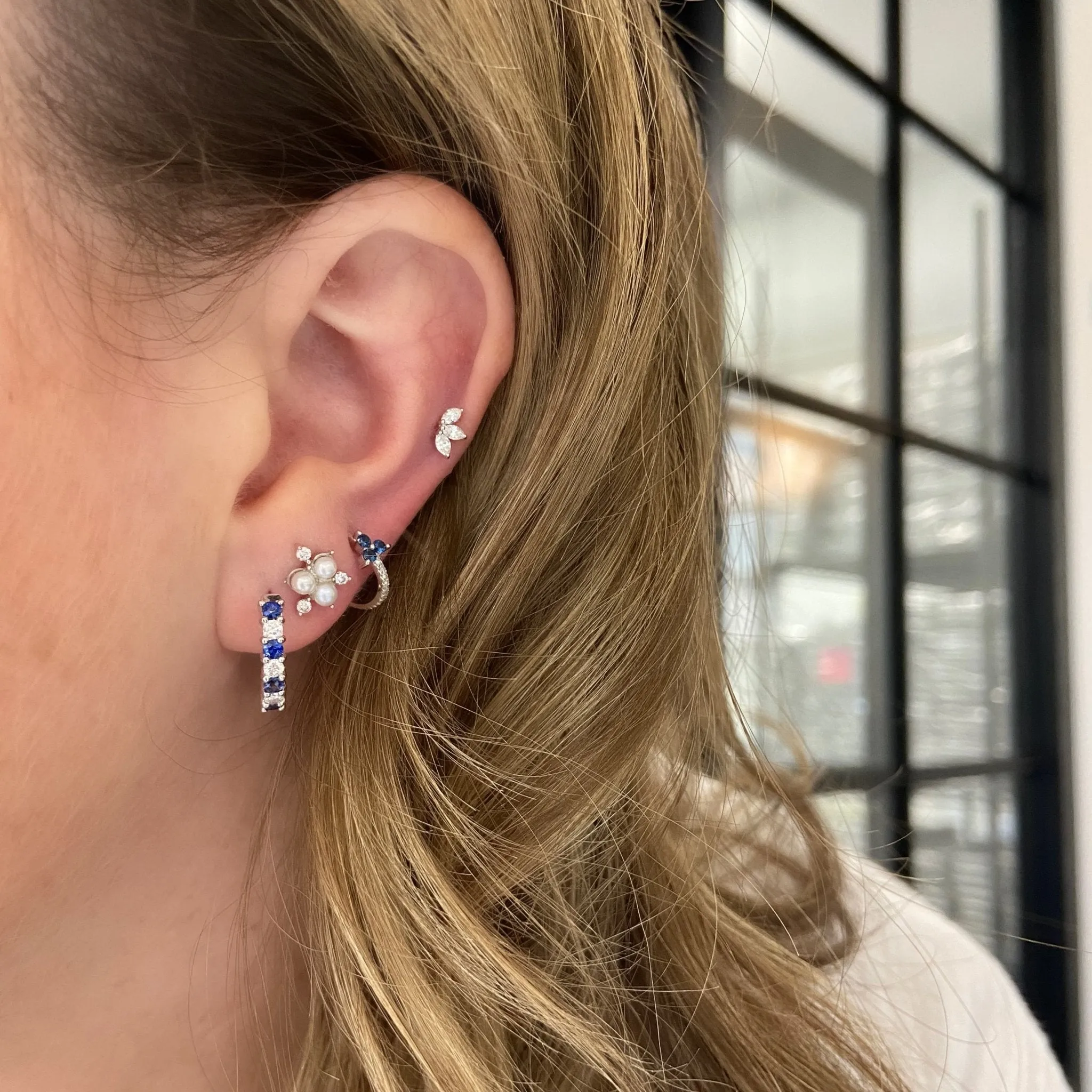 Blue Sapphire & Diamond Small Hoops
