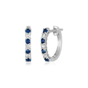 Blue Sapphire & Diamond Small Hoops