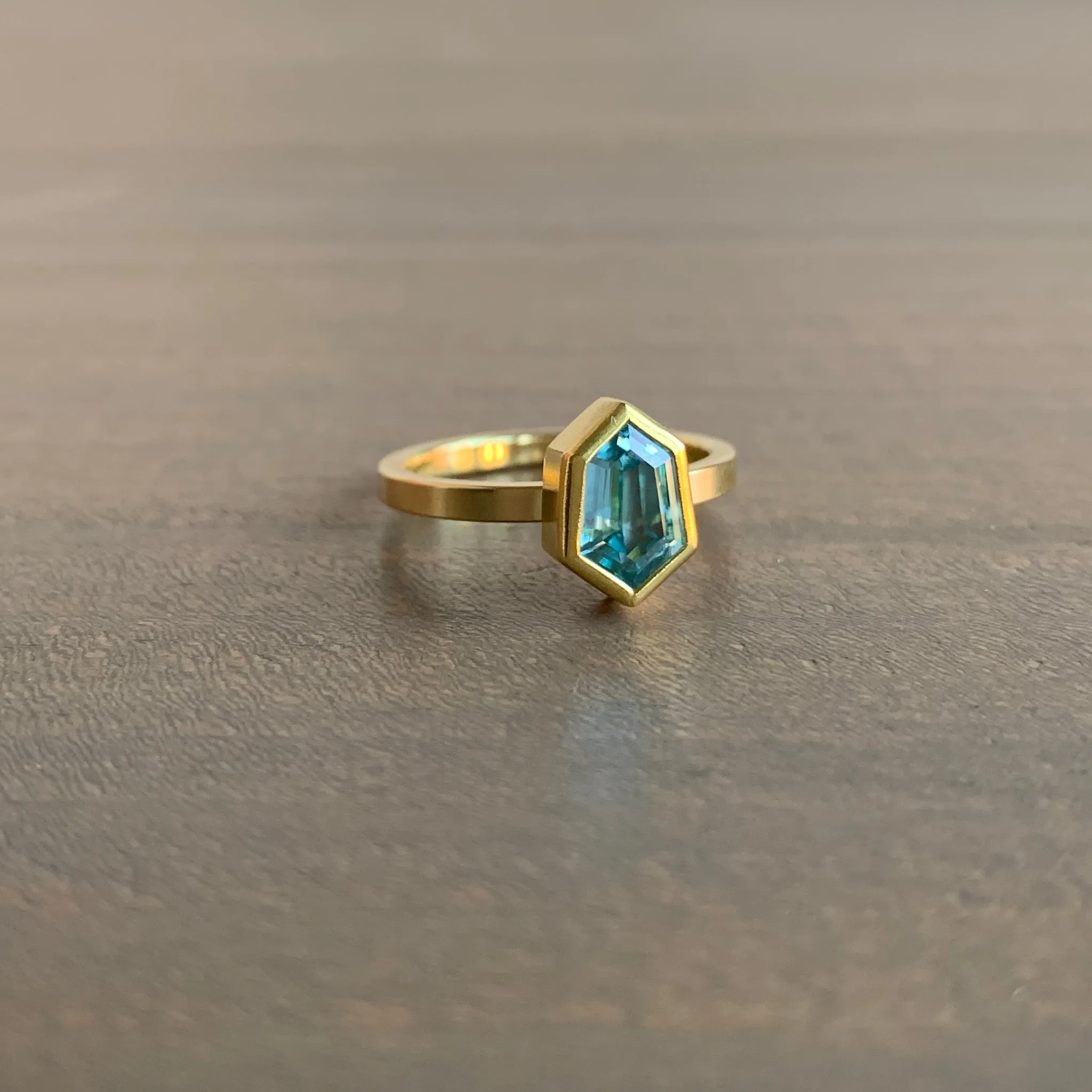 Blue Zircon Shield Ring