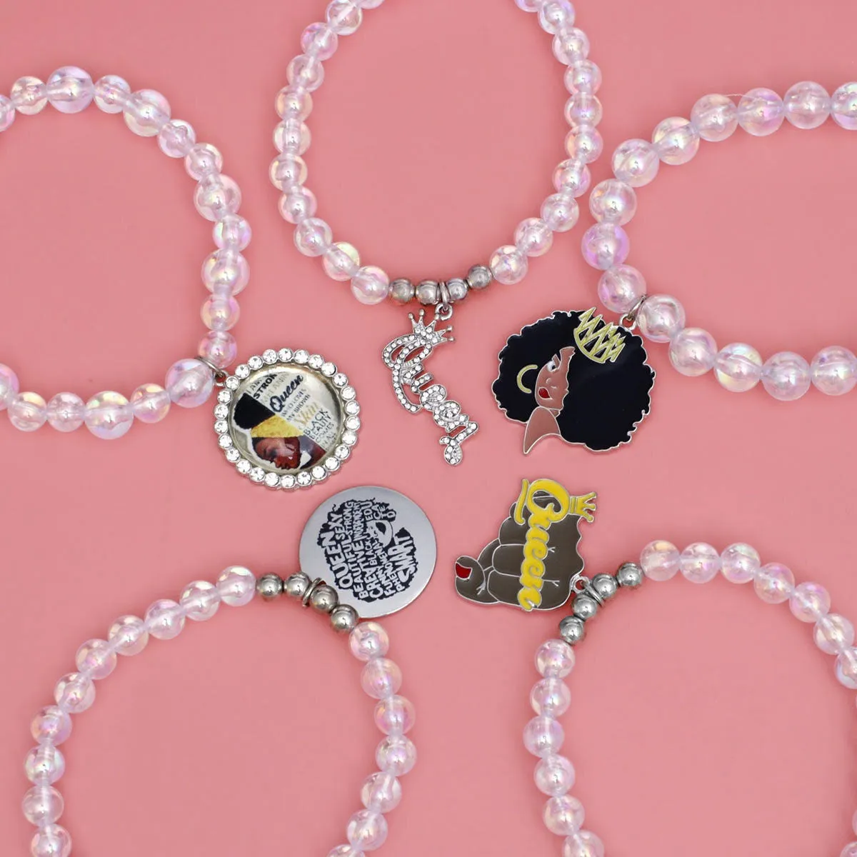 Bracelets Aurbo Bead Black Queen Charm Set