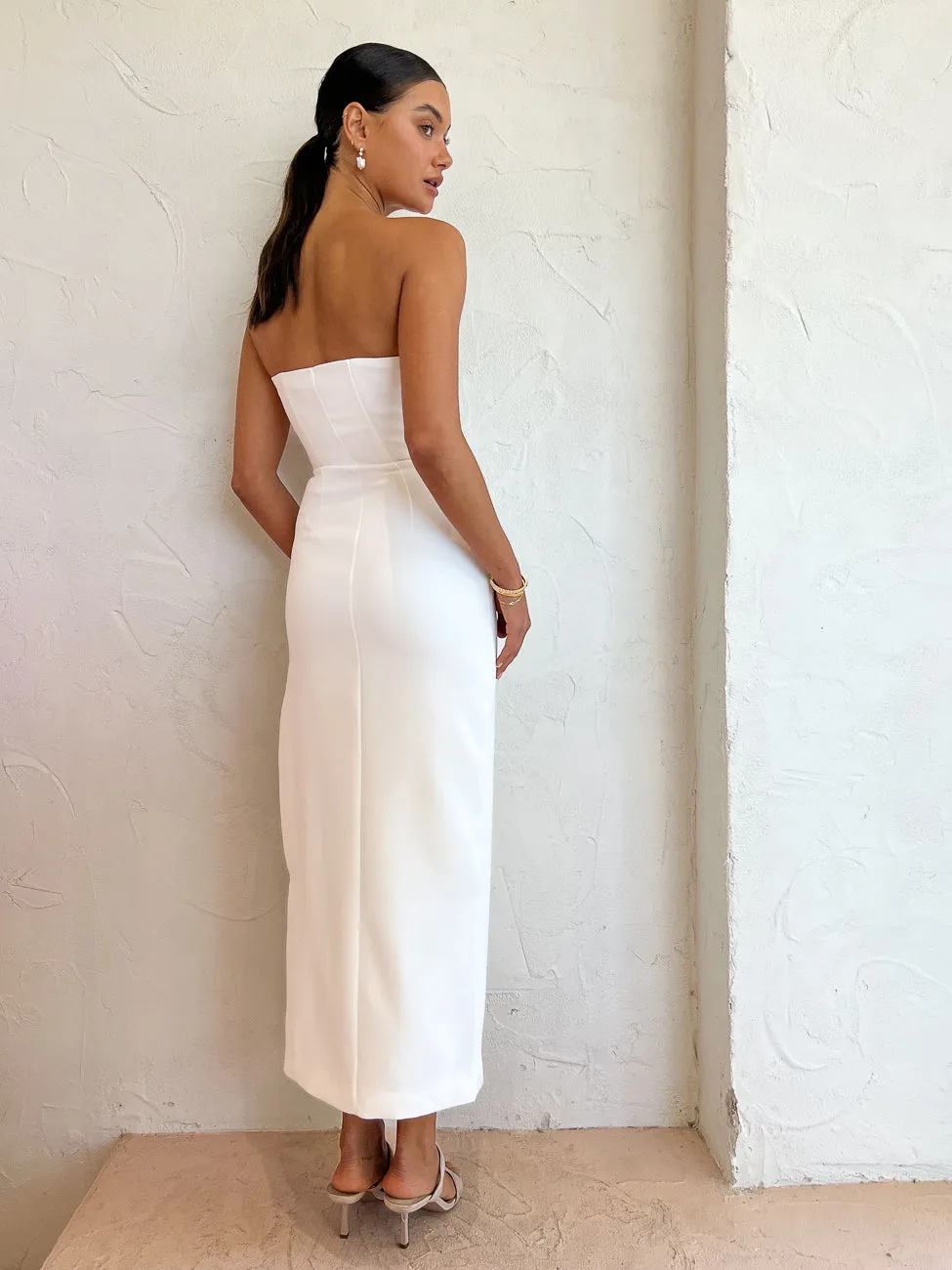 By Johnny Ginny Scoop Split Midi Dress in Ivory