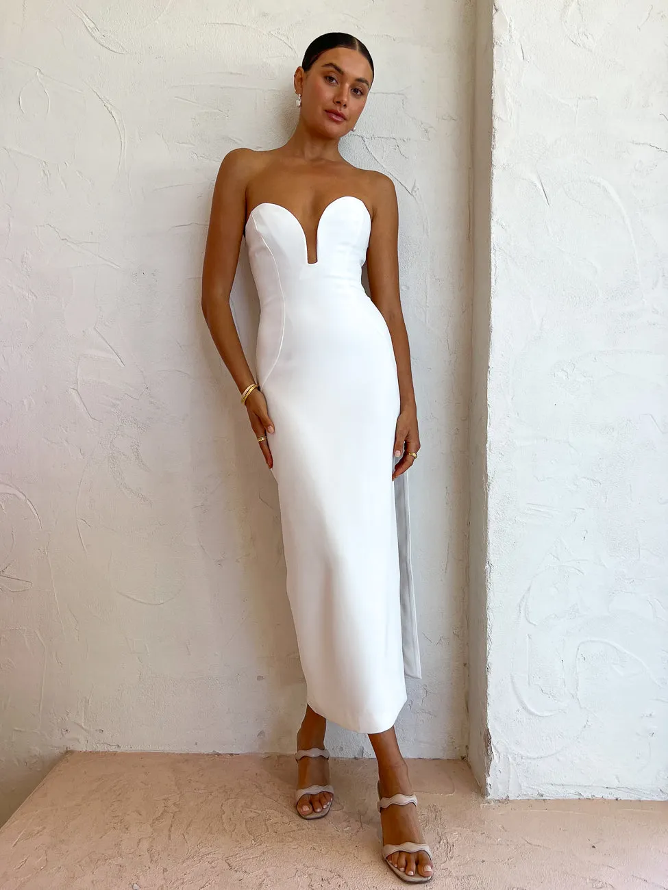 By Johnny Ginny Scoop Split Midi Dress in Ivory
