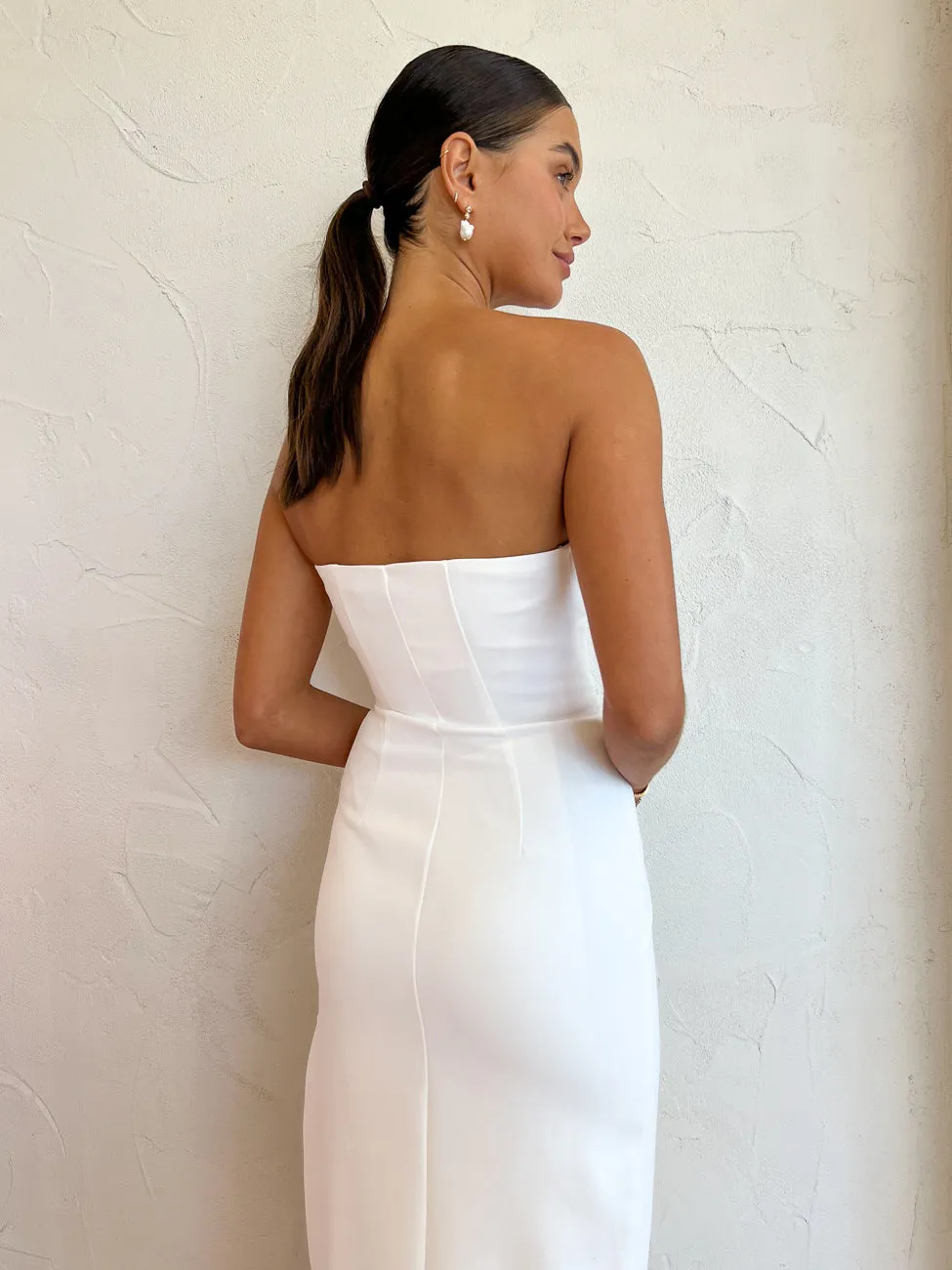 By Johnny Ginny Scoop Split Midi Dress in Ivory