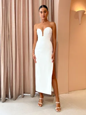By Johnny Ginny Scoop Split Midi Dress in Ivory