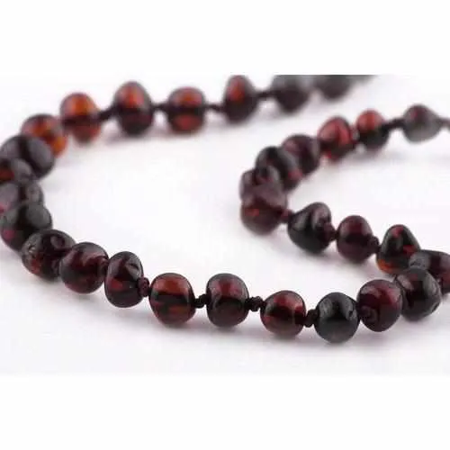 Childs Blackforest Polished Dark Cherry Black Baltic Amber Bead Necklace