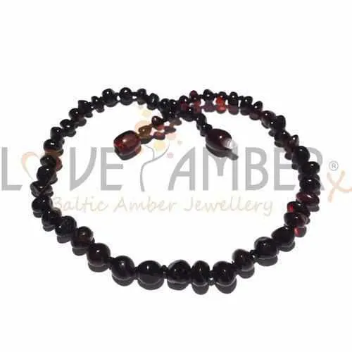 Childs Blackforest Polished Dark Cherry Black Baltic Amber Bead Necklace