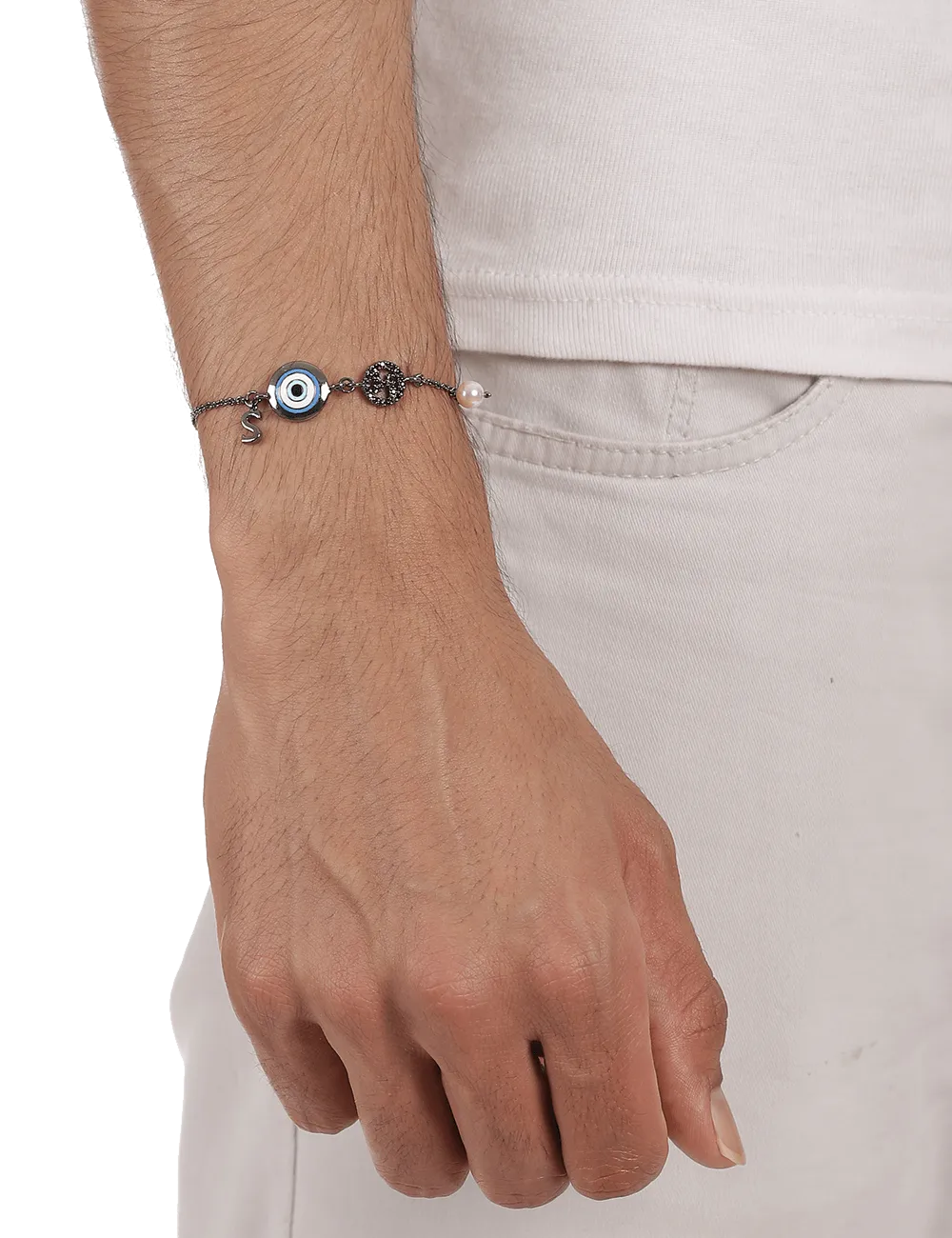 Circle of Protego Monogram Charm Bracelet - Gunmetal