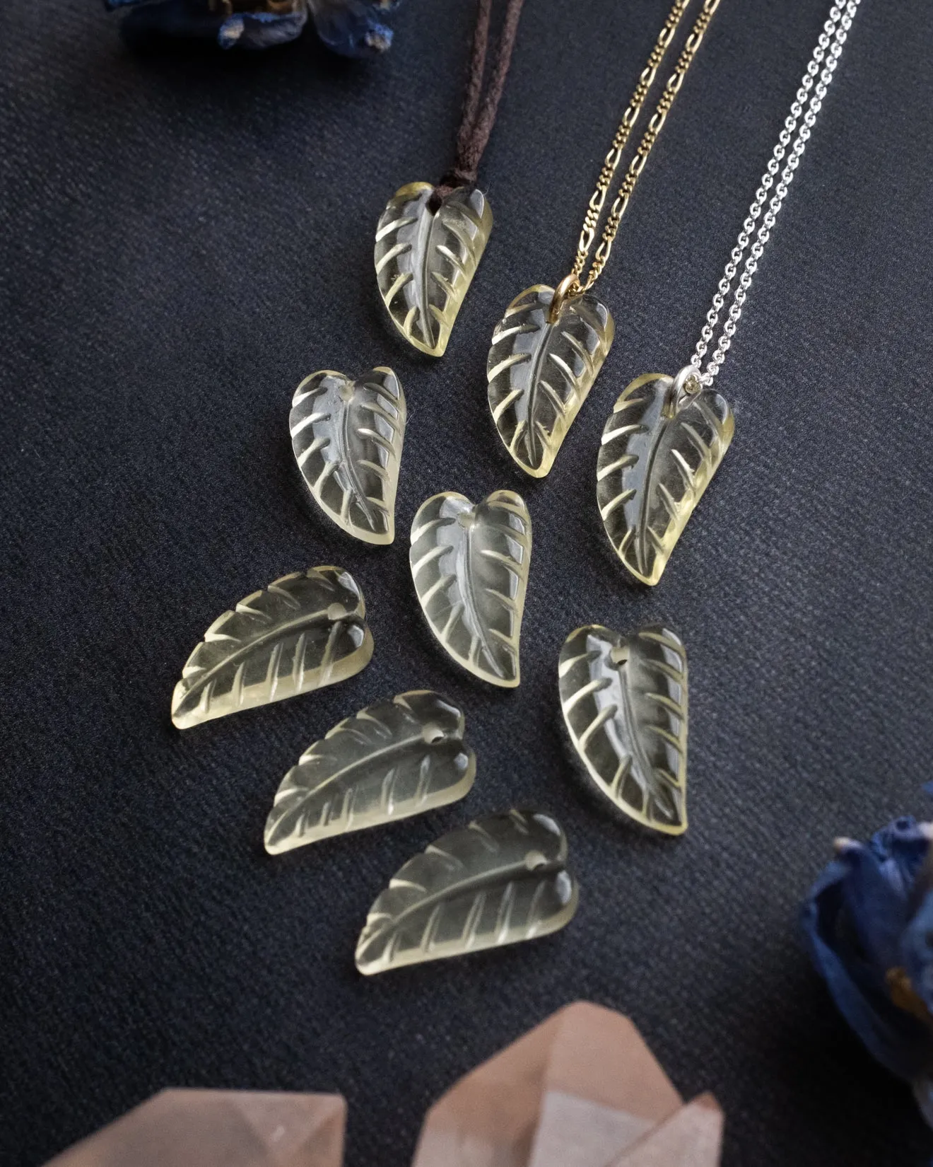 Citrine Hand Carved Leaf Necklace