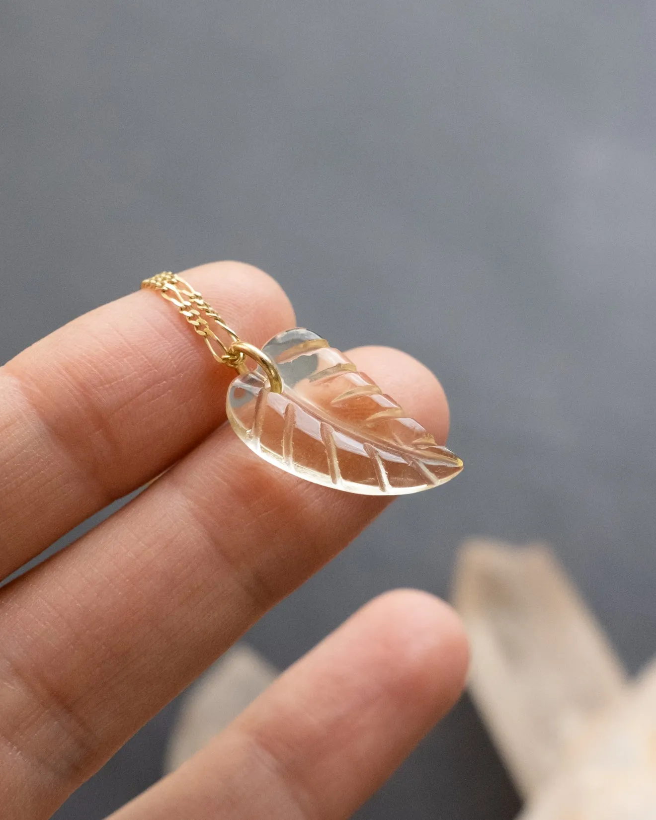 Citrine Hand Carved Leaf Necklace