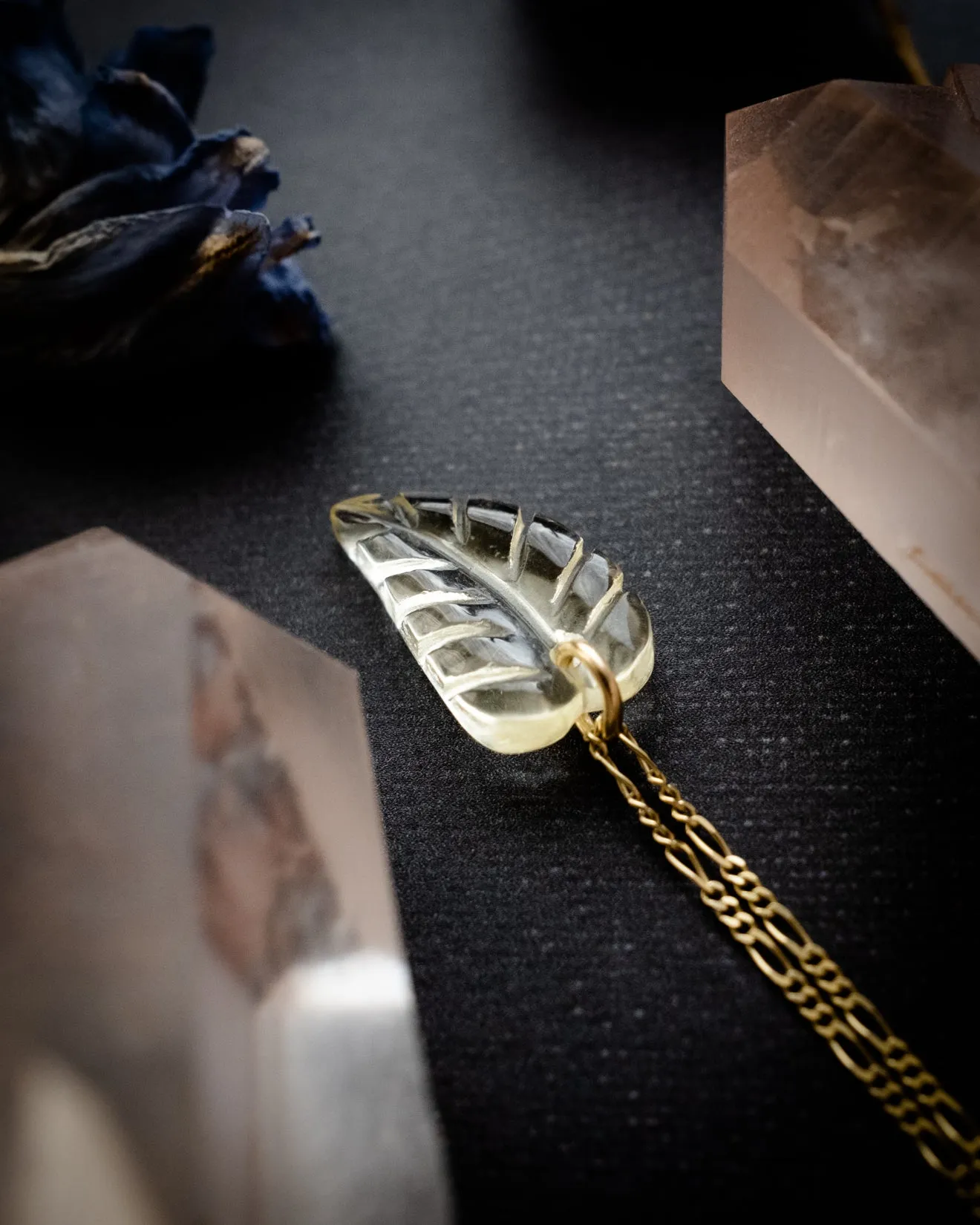 Citrine Hand Carved Leaf Necklace