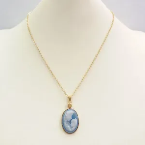 Citrine with Blue and White Agate Mother and Child Cameo Necklace