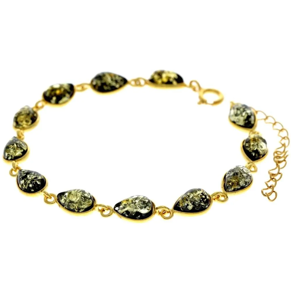 Classic 925 Sterling Silver Gold Plated with 22 Carat Gold 19 cm   4.5 cm Link Bracelet set with Genuine Baltic Amber Gemstones - MG502