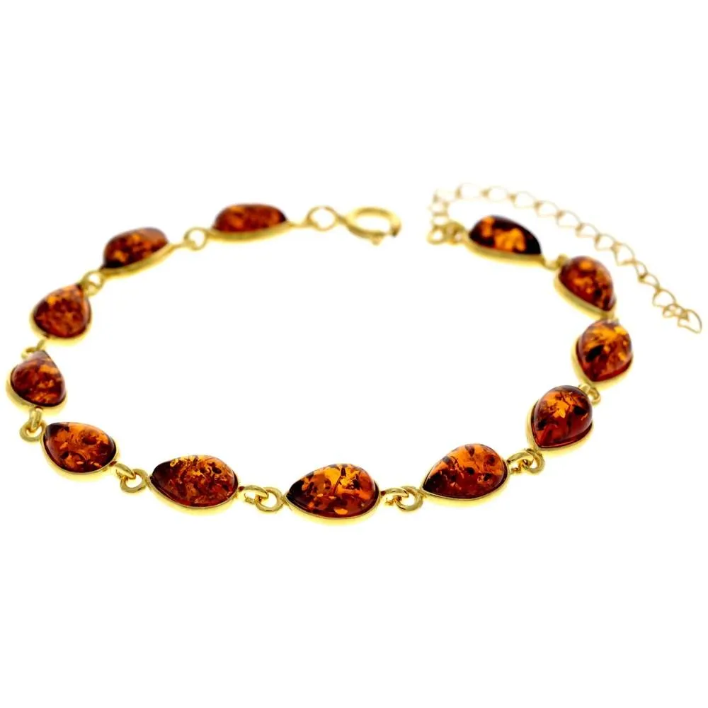 Classic 925 Sterling Silver Gold Plated with 22 Carat Gold 19 cm   4.5 cm Link Bracelet set with Genuine Baltic Amber Gemstones - MG502