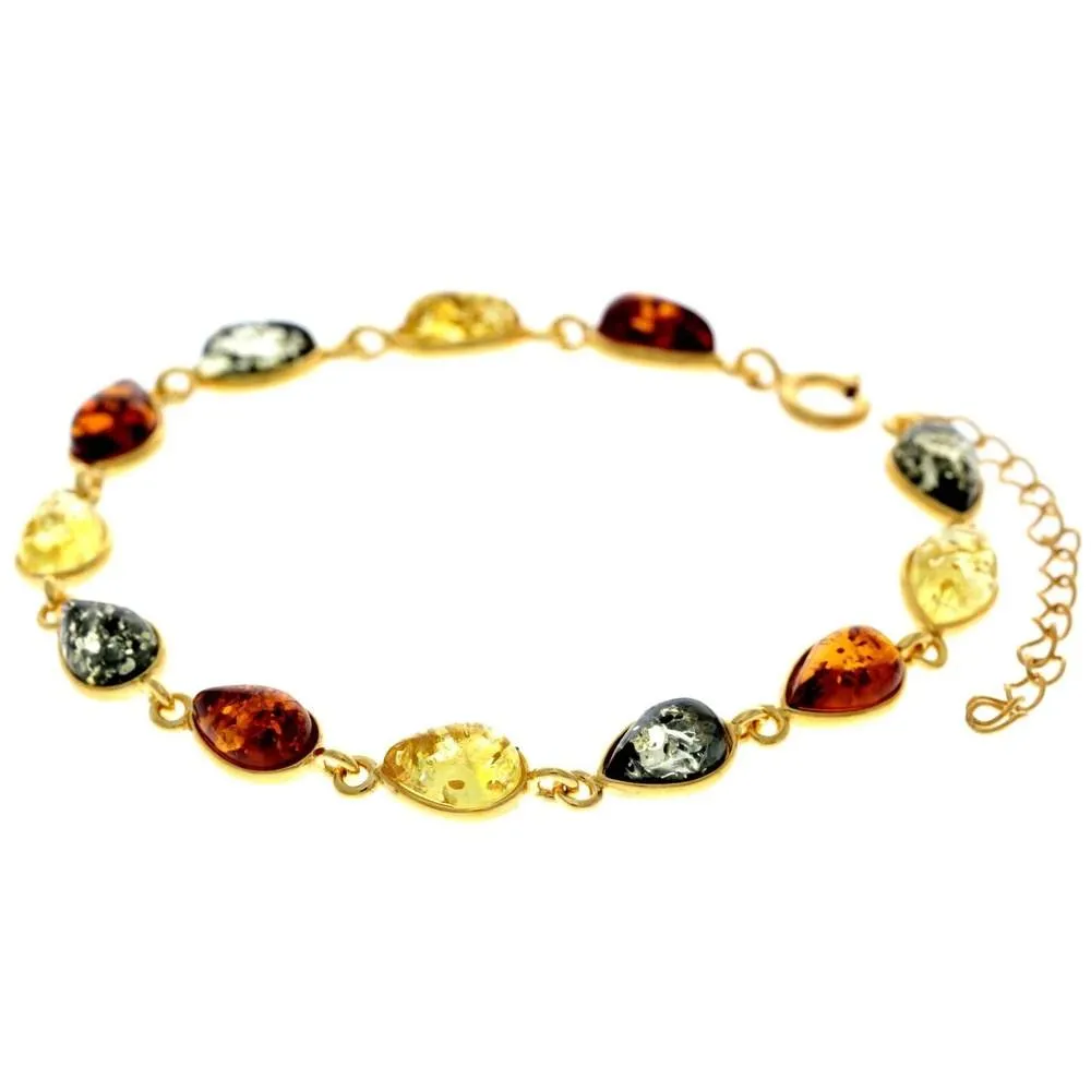 Classic 925 Sterling Silver Gold Plated with 22 Carat Gold 19 cm   4.5 cm Link Bracelet set with Genuine Baltic Amber Gemstones - MG502