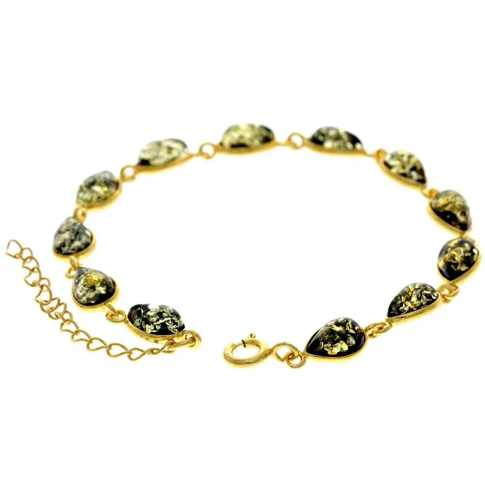 Classic 925 Sterling Silver Gold Plated with 22 Carat Gold 19 cm   4.5 cm Link Bracelet set with Genuine Baltic Amber Gemstones - MG502