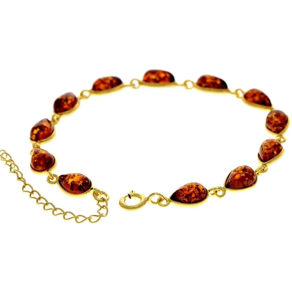 Classic 925 Sterling Silver Gold Plated with 22 Carat Gold 19 cm   4.5 cm Link Bracelet set with Genuine Baltic Amber Gemstones - MG502