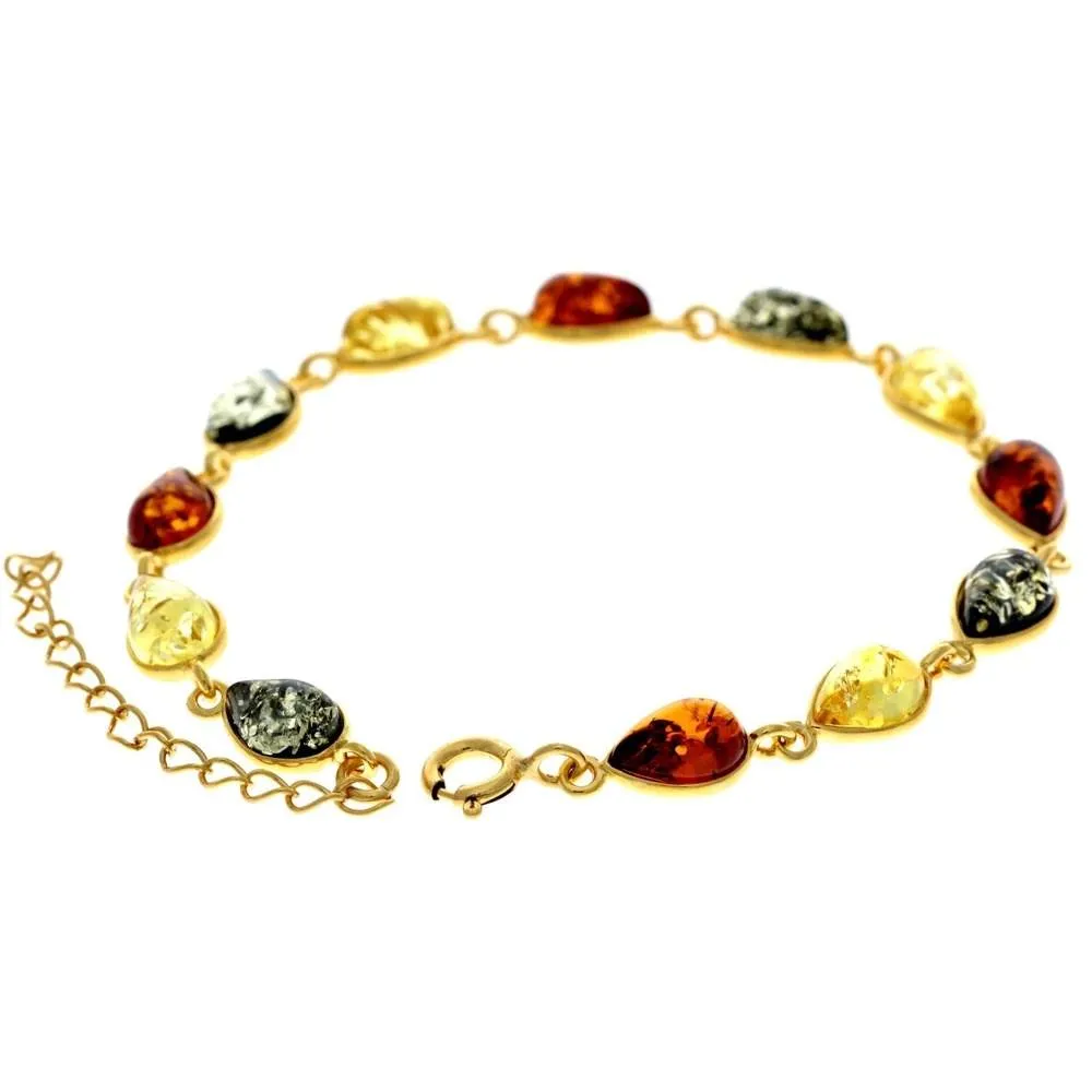 Classic 925 Sterling Silver Gold Plated with 22 Carat Gold 19 cm   4.5 cm Link Bracelet set with Genuine Baltic Amber Gemstones - MG502