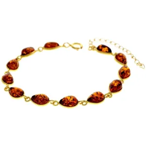 Classic 925 Sterling Silver Gold Plated with 22 Carat Gold 19 cm   4.5 cm Link Bracelet set with Genuine Baltic Amber Gemstones - MG502