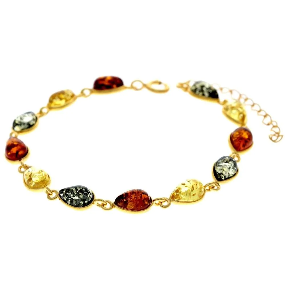 Classic 925 Sterling Silver Gold Plated with 22 Carat Gold 19 cm   4.5 cm Link Bracelet set with Genuine Baltic Amber Gemstones - MG502