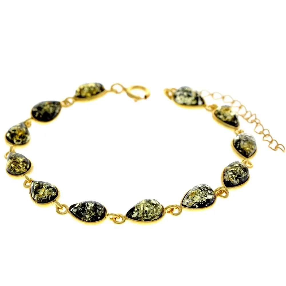 Classic 925 Sterling Silver Gold Plated with 22 Carat Gold 19 cm   4.5 cm Link Bracelet set with Genuine Baltic Amber Gemstones - MG502